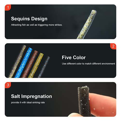 Soft Plastic Worms Fishing Lures Kit with Jig Heads - 25pcs, 5 Colors