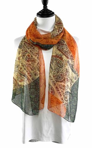 Lightweight Sunscreen Scarf for Women - Cashew Orange Green