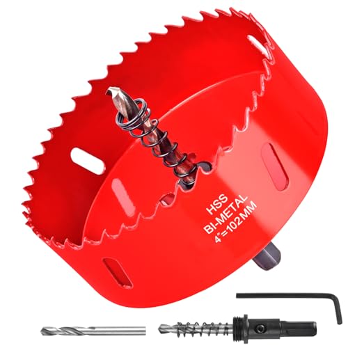4 Inch / 102mm Hole Saw for Wood, Plastic Board, Ceiling, Drywall, Plasterboard, and Metal Sheet - HSS Bi-Metal Hole Cutter with Pilot Drill Bit