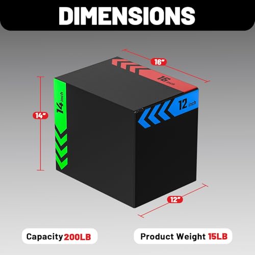 3-in-1 Plyo Box - Anti-Slip, Lightweight Foam - 12x14x16 Inch