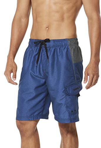 Speedo Men's Knee Length Swim Trunks - Large Blue Heather - Quick-Dry & UPF50+ Sun Protection