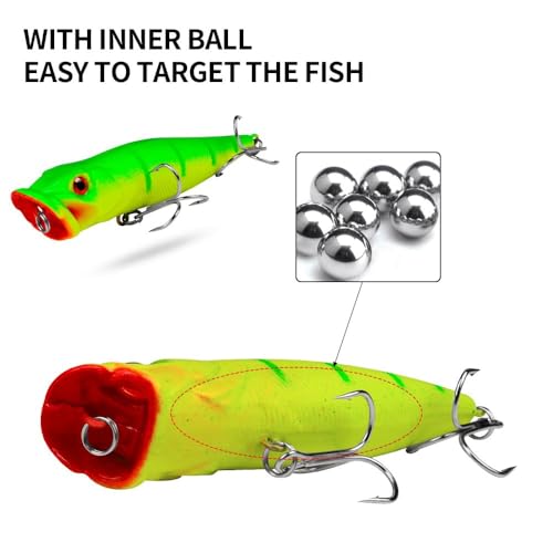 3D Eyes Floating Topwater Popper Fishing Lures - 5pcs Mixed Colors
