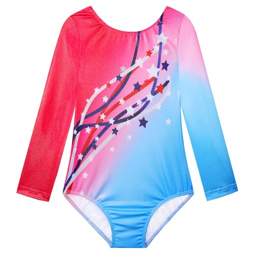 Long Sleeve Sparkly Rainbow Gymnastics Leotard for Girls 9-10 Years - Linestars