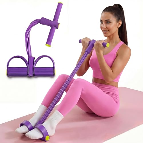Pedal Resistance Bands with Handles - 6-Tube Fitness Band, Purple