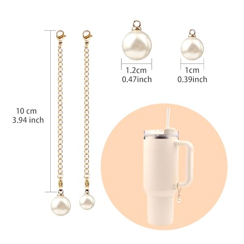Personalized Tumbler Charm with Chain - 2 Pcs Pearl