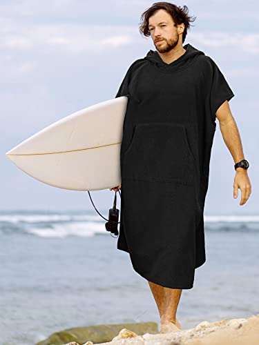 SUN CUBE Black Surf Poncho Changing Robe with Hood – Hooded Towel for Wetsuit Changing