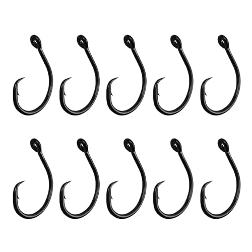 10PCS High-Carbon Steel Circle Fishing Hooks - 8/0 Size Barbed Hooks