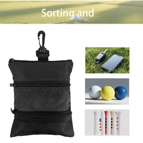 Portable Golf Ball Storage Bag with Zippers - Black