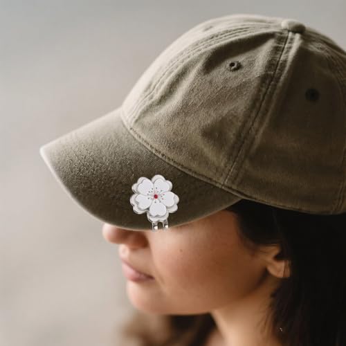 Cute Magnetic Golf Hat Clip - White Flower Design