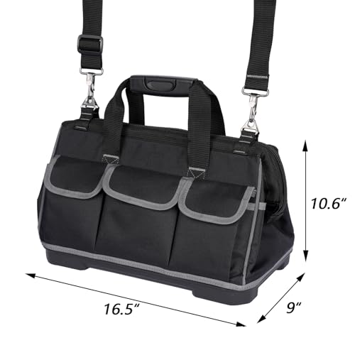 Heavy-Duty Tool Bag with 16 Pockets, 16-Inch Waterproof Tool Organizer with Reinforced Base, Adjustable Shoulder Strap, Ideal for Electricians, Carpenters, DIY Projects, Father's Day Birthday Gift