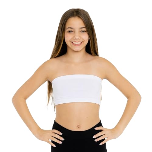 Malibu Sugar Girls Bandeau Tube Top - Strapless Soft Stretch, White, Ages 10-14