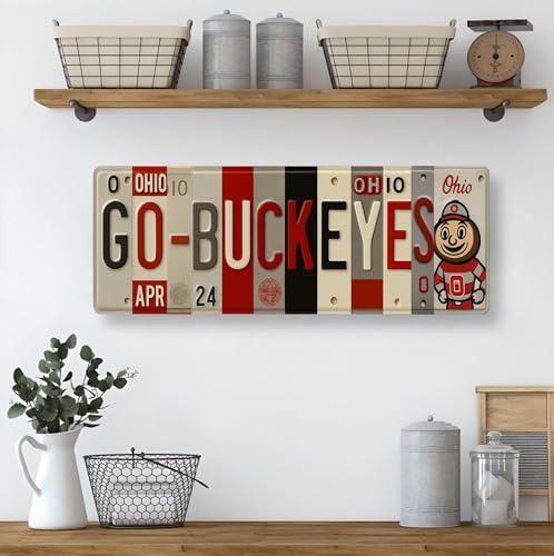 Ohio State Buckeyes Go Buckeyes License Plate Sign - 16x6 Inch Metal Wall Art