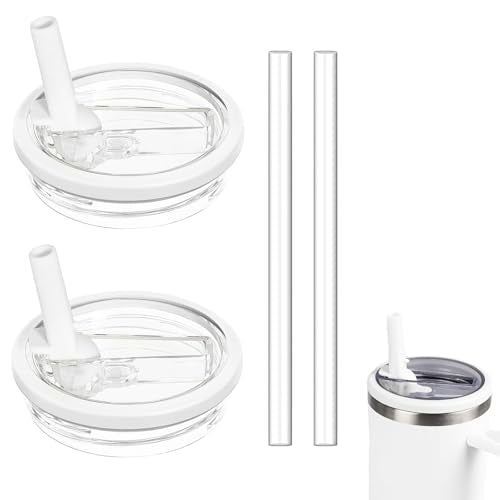 40oz Flip Straw Lid Replacement - 2 Pack, Leak-Proof for Stanley - White
