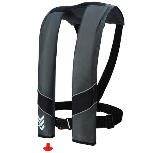 Little Doggy Grey Inflatable Life Jacket for Adults Auto-Inflate 330lbs Load