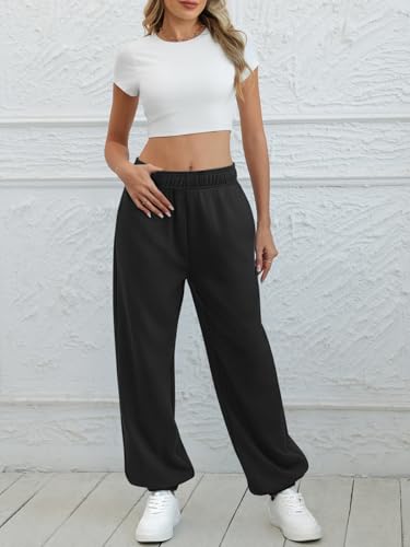 ATHMILE Women's Wide Leg Baggy Lounge Sweatpants Medium Black