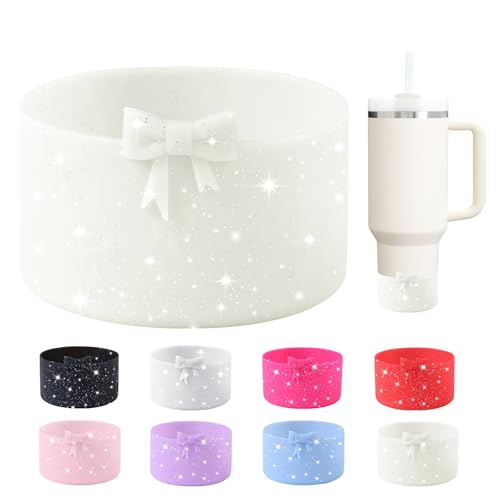 Silicone Bow Water Bottle Boot for 12-40oz Tumblers - Glitter Beige