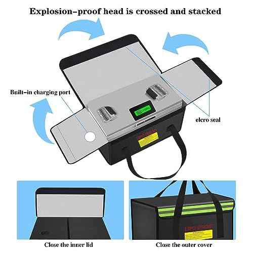 450 * 250 * 250mm Ebike Battery Safe Bag Fireproof Charging Lipo Bag Large Capatity for Lipo Battery Pack Storage Charging Transport, Home Office Travel Fireproof Safe Storage Pouch