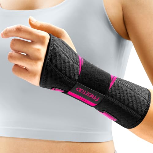 FREETOO Pink Left Carpal Tunnel Wrist Brace Night Support, S/M
