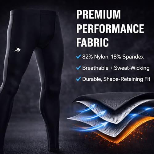 CompressionZ Men's Black Workout Compression Pants Large for Running & Sports