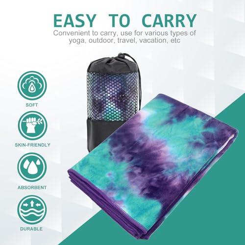 Eunzel 2 Pack Non Slip Yoga Towels with Grip Dots for Hot Yoga & Pilates, 72 x 24 inches, Pink & Blue/Green & Purple