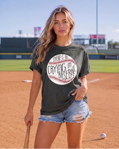 FAYALEQ No Crying in Baseball Women's Baseball Mom T-Shirt Gray XL