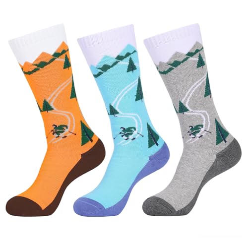 Kids Merino Wool Ski Socks - Thermal, Thick & Warm - 3 Pairs (Ages 7-12)