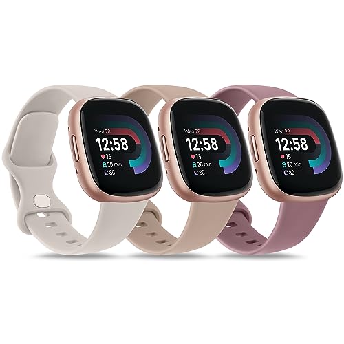 Sport Bands for Fitbit Sense 2 & Versa 4 - 3 Pack, Starlight/Milk Tea/Smoke Violet, Small