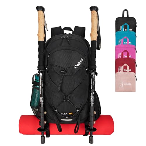 Goloni 45L Black Foldable Hiking Daypack Lightweight Water-Resistant Backpack