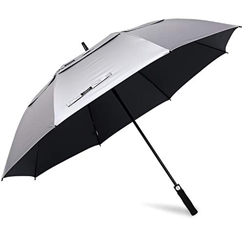 68 Inch UV Protection Golf Umbrella - Auto Open, Windproof, Black/Silver