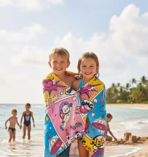 Kids Beach Towel - Soft Absorbent Cotton Velour - Space Travel 51"x25.5"