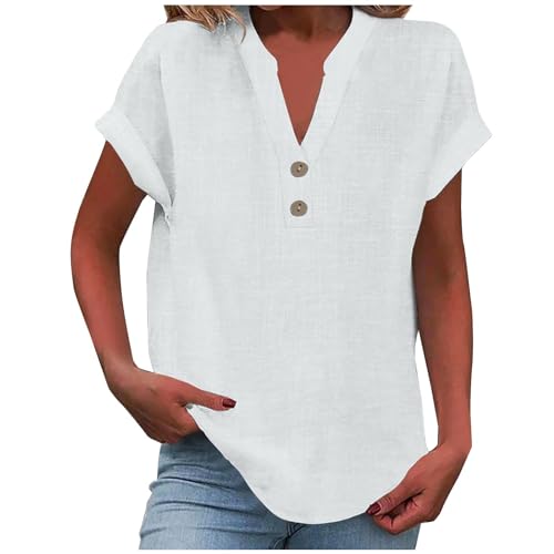 Women's Casual Lightweight V-Neck Linen Shirt - Large / White