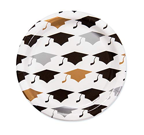 Graduation Paper Dessert Plates - 36 Count, 7 in. - Mortarboard Design
