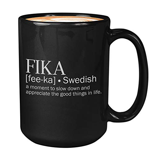 Bubble Hugs Fika Black 15 Oz Motivational Coffee Mug - Swedish Inspiration