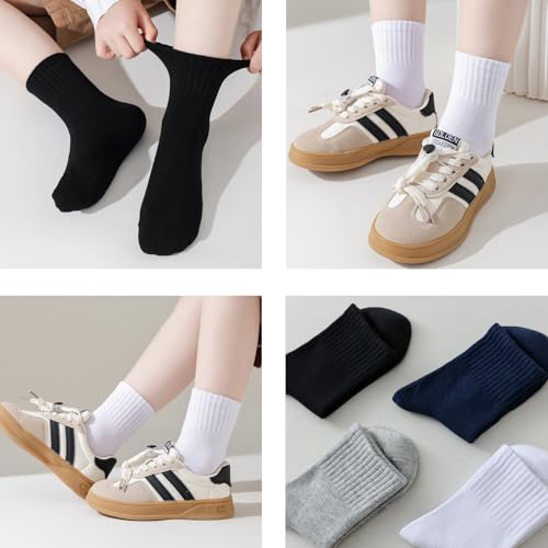 Kids Athletic Cotton Ankle Socks - Retro Stripes, 4 Pack (5-8 Years) - White
