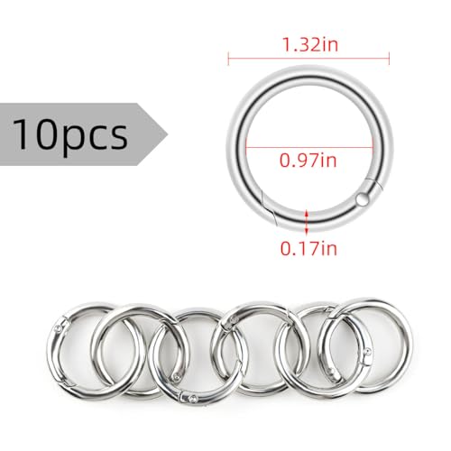 10 Pack Round Spring O Rings - Metal Carabiner Snap Hooks for Handbags