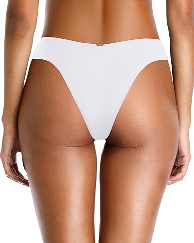 Zmart Women's V-Cut Mid-Rise Cheeky Bikini Bottom, White, Medium
