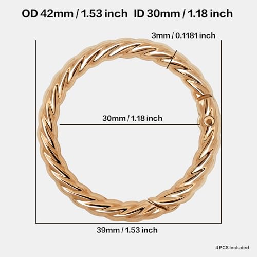1-Inch Twisted O Ring Keychain Clips - 4 Pack Light Gold