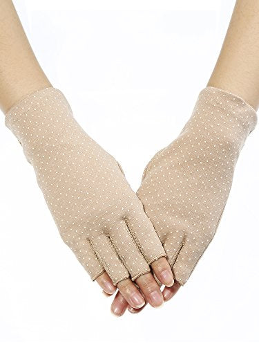UV Protection Fingerless Gloves for Women - Non-Slip Khaki