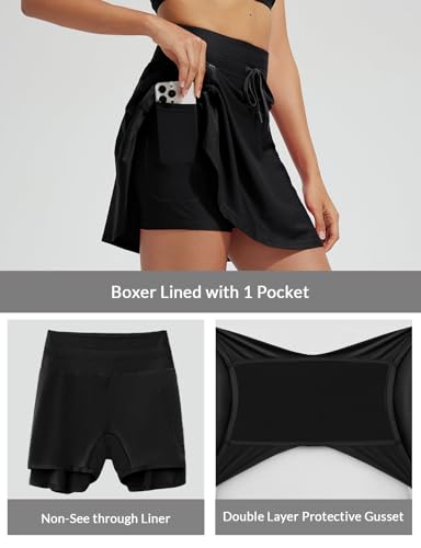 Baleaf Women's High Waisted 15" Swim Skirt with Boxer Liner, Quick-Dry Tankini Bottoms