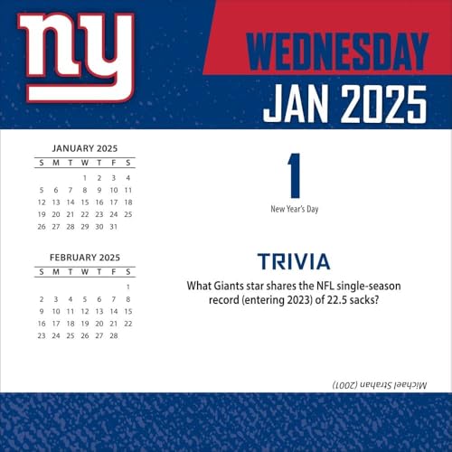 New York Giants 2025 Daily Box Calendar with Trivia