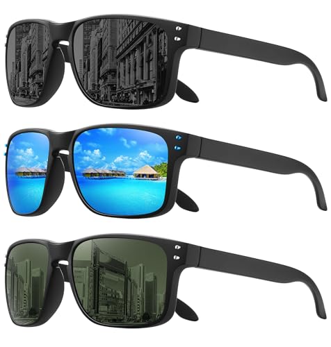 MEETSUN 3-Pack Polarized Sports Sunglasses for Men & Women - Black, Blue, Green Lenses, 56mm