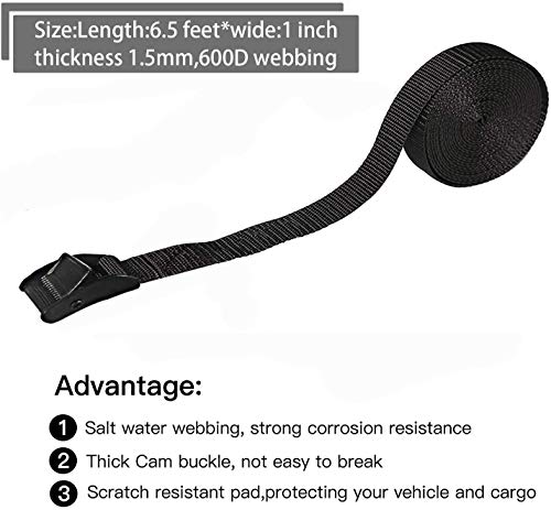 Heavy Duty Tie Down Straps 1" x 6.5 ft - 2pcs Black