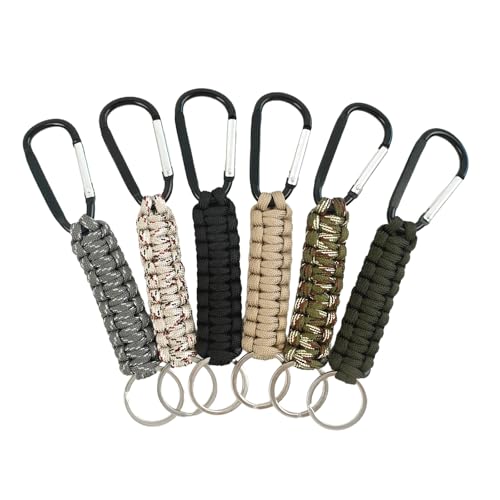 6-Piece Paracord Keychain Set - Heavy-Duty Carabiner Clips