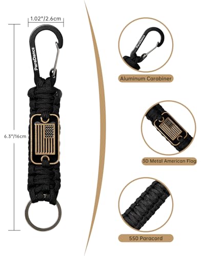 Paracord Keychain with USA Flag Carabiner - 2pcs, Orange & Blue