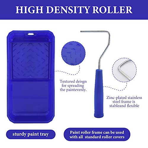 Household Mini Paint Roller Kit, 4 pcs Sponge Paint Roller Head +2 pcs Fabric Roller Head +1 Paint Tray +1 Roller Handle +1 Pant Brush fits Home Painting & Smaller DIY Projects(Multi Color)