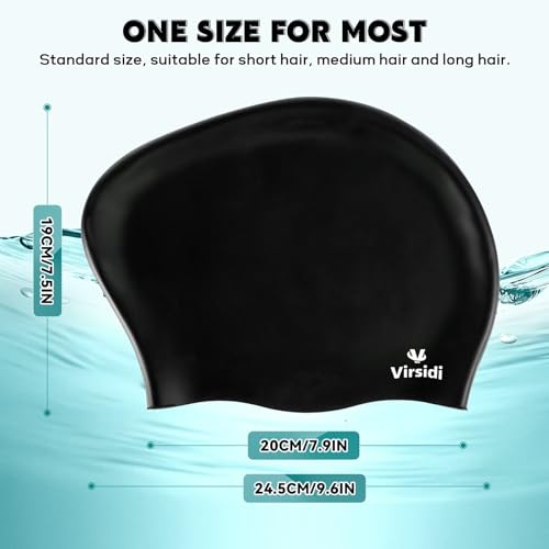 Silicone Swim Cap for Women Men Adults Black & Rose - Waterproof Hair Protection with Earplugs & Nose Clip
