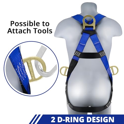 TRSMIMA Safety Harness Fall Protection - Men Full Body Construction Roofing Work Belt with 5 Point Adjustment Back D-Ring Grommet Legs ANSI