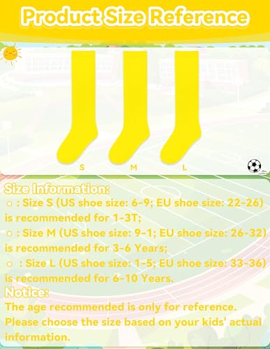 Kids Soccer Socks - Toddler Baseball Socks for Ages 3-6 Years - Pure Yellow