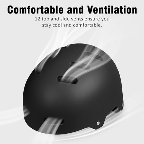 Multi-Sport Helmet - Adjustable Lightweight & Ventilated - Black, Medium (55-58 cm)