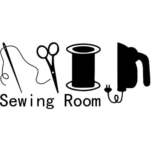 BIBITIME Sewing Room Needle Thread Scissors Wall Decals Tailor's Shop Dress Cloth Store Window Sign Vinyl Sticker Home Art PVC Murals Living Room Women Bedroom Decor (Black, Sheet 15.7" x 35.4")